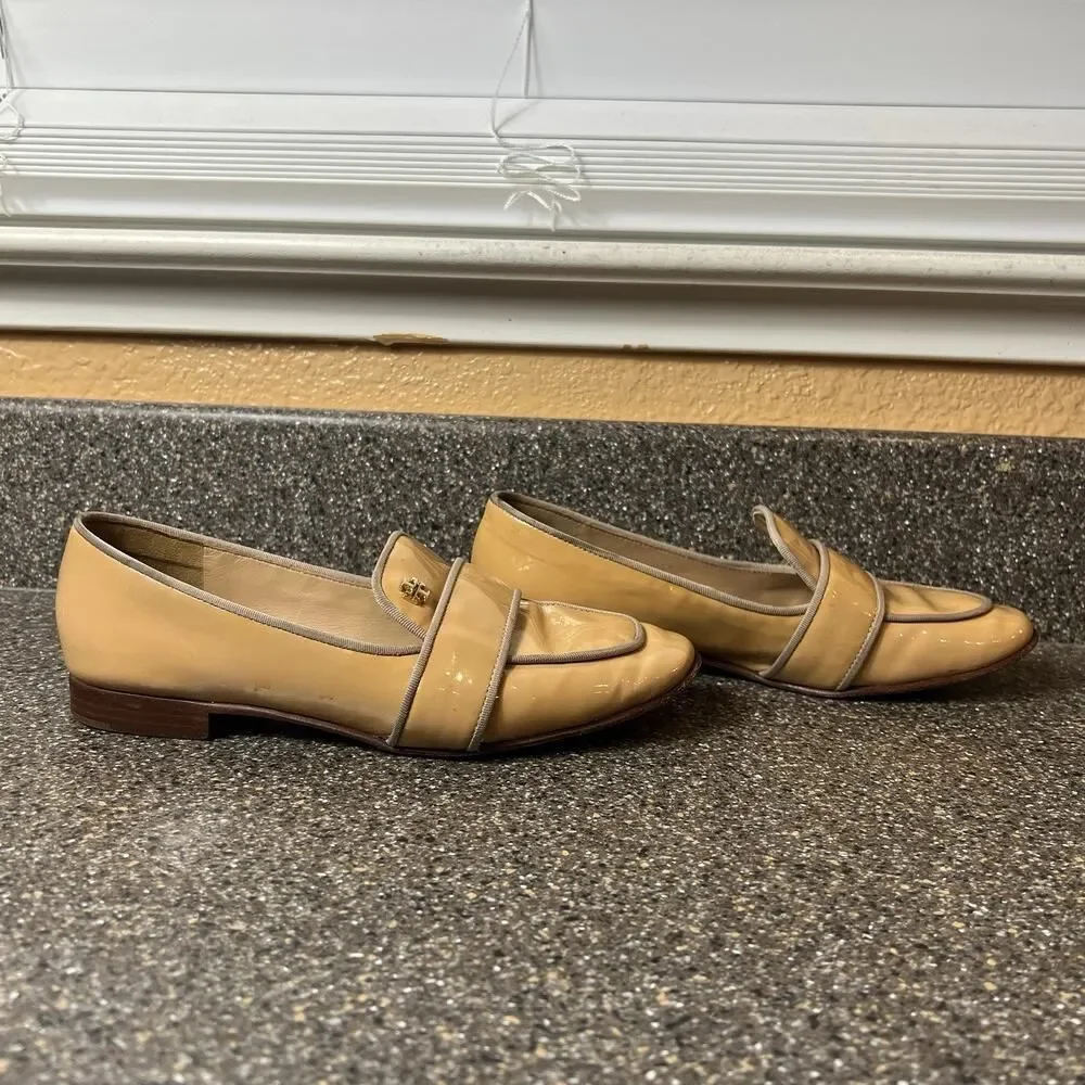 Tory Burch Evette Loafer Light Patent Calf/Grosgrain in Sun Beige Womens Sz 5.5M